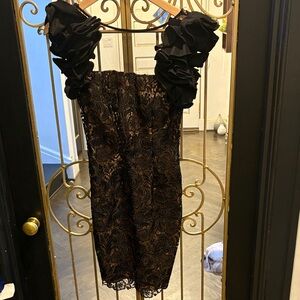 Jovani mesh Lace Ruffle Dress silk size 2 vintage formal prom low back